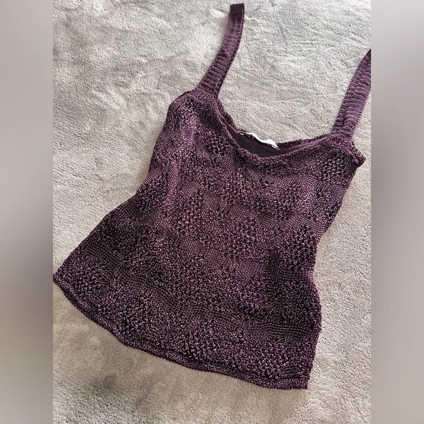 ZARA Knit Silky Stretch Plum Purple Lined Sweater Tank Top Women’s Sz M EUC - Image 2