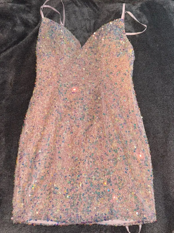 Pink Sequin Homecoming Dress - Image 2
