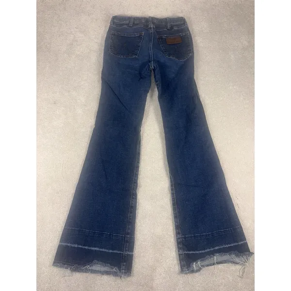 Women's Wrangler Retro Flare Jeans 27x32 High Rise Trouser Boot Cut Raw Hem - Image 6