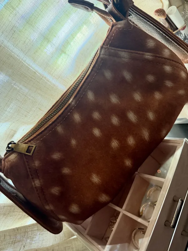 Urban Outfitters Brown Faux Fur Shoulder Bag with White Polka Dots - Image 4