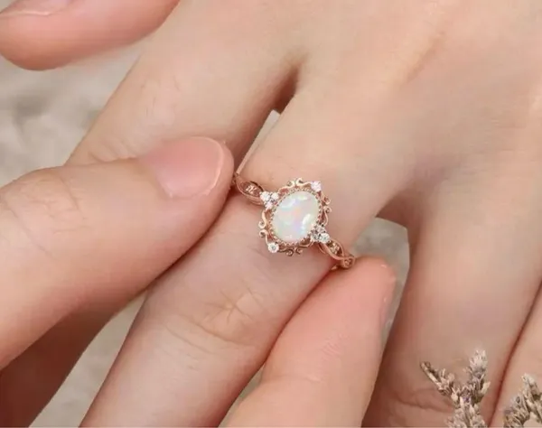 Elegant 18K Rose Gold-Plated Opal Ring NWT Size 6 - Image 3