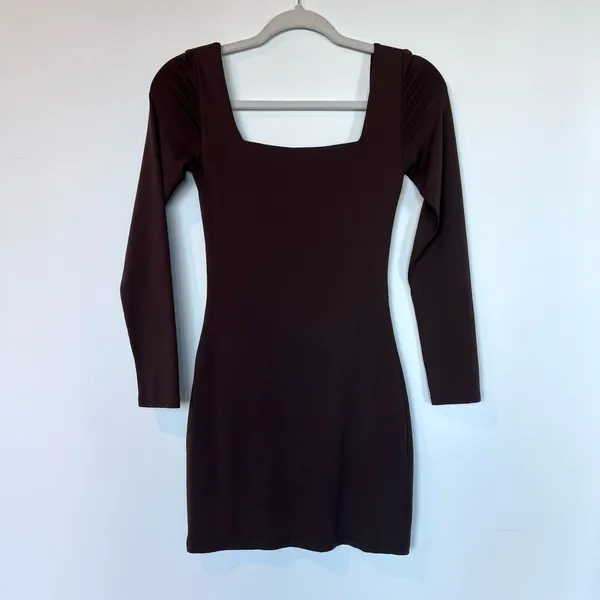 New Without Tags BROWN Babaton Contour Square Neck Long Sleeve Mini Dress - Image 11