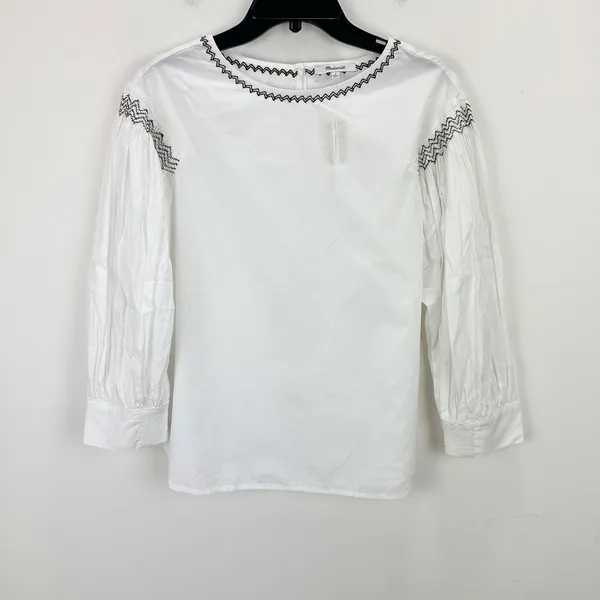 Madewell Embroidered Poplin Balloon Sleeve Top Blouse Cotton White Medium NWT - Image 7