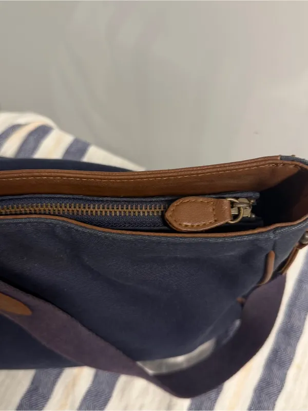 Etienne Aigner Navy Canvas Brown Trim Crossbody Bag Vintage Logo Everyday Purse - Image 3