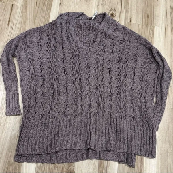 Free People Easy Cable V Neck Oversized Sweater Brown Women’s Small - Image 2