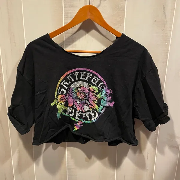 Grateful Dead dancing rainbow bears oversized festival distressed crop t-shirt - Image 4
