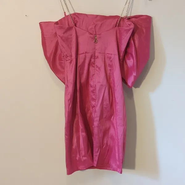 New Nookie Sz XS Pink Reese Big Bow Chain Strap Taffeta Party Mini Dress Barbie - Image 6