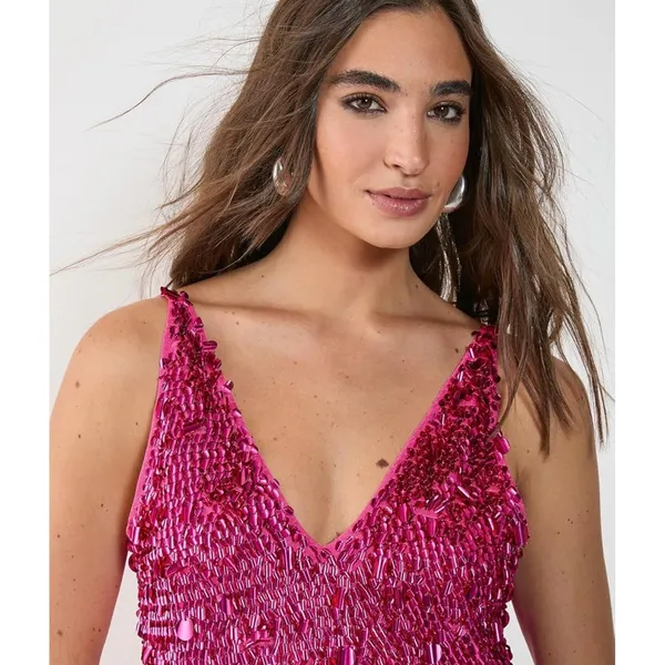 NWT Nasty‎ Gal Cluster Sequin Plunge Mini Dress Fuchsia Pink Party Cocktail Sz 8 - Image 2