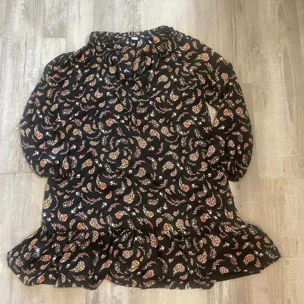 Old Navy Womens Top Dress Medium Black Floral Paisley Ruffle Long Sleeve - Image 9