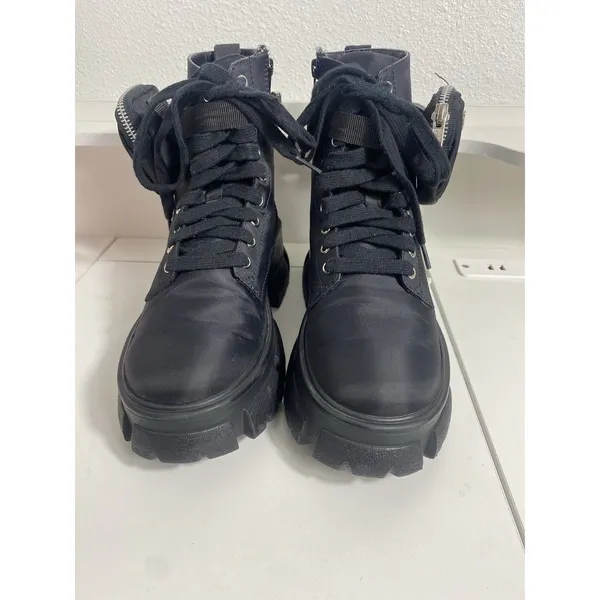 Steve Madden Thora-P Black Nylon Lace-Up Combat Ankle Lug Boots Women's 8 - Image 2