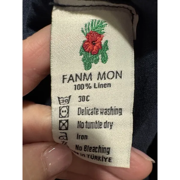 Fanm Mon Flame Mini‎ Linen One Sleeve Ruffle Hem Floral Embroidery Dress Size L - Image 7