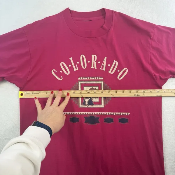 Source Unknown 90s‎ Vintage L Large Colorado Graphic T-Shirt Tee Pink Single Stitch Crew Neck - Image 8