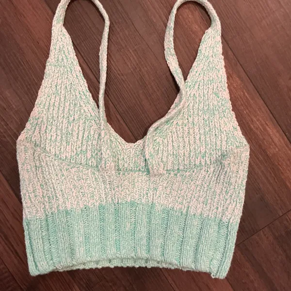 Free People Knit Bralette XS Mint Green Marled V-Neck Crop‎ Top Boho Summer - Image 2