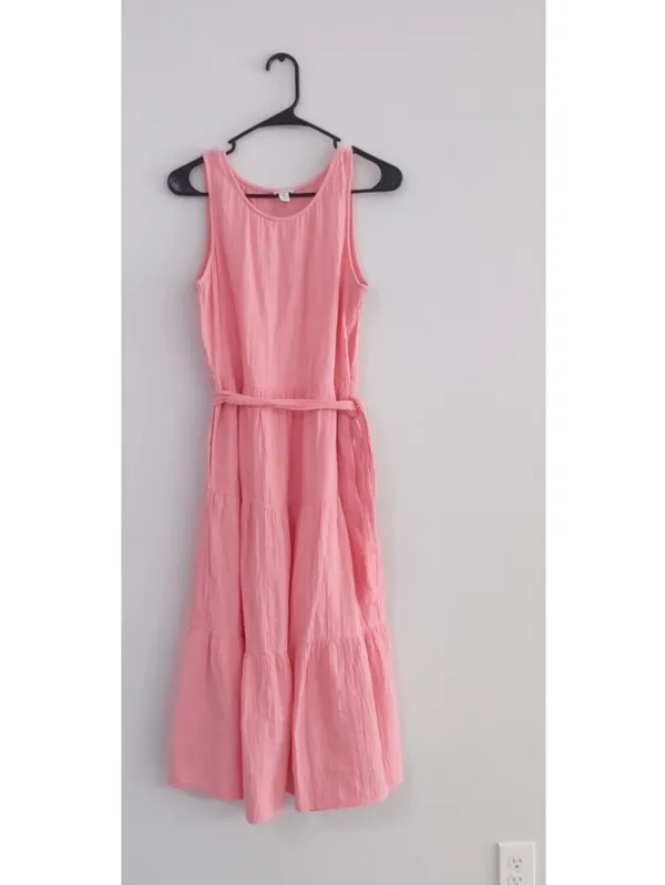 J. Crew Gauze Pink Sleeveless Tie-Waist Tiered Midi Dress Size 6 Spring/Summer - Image 3