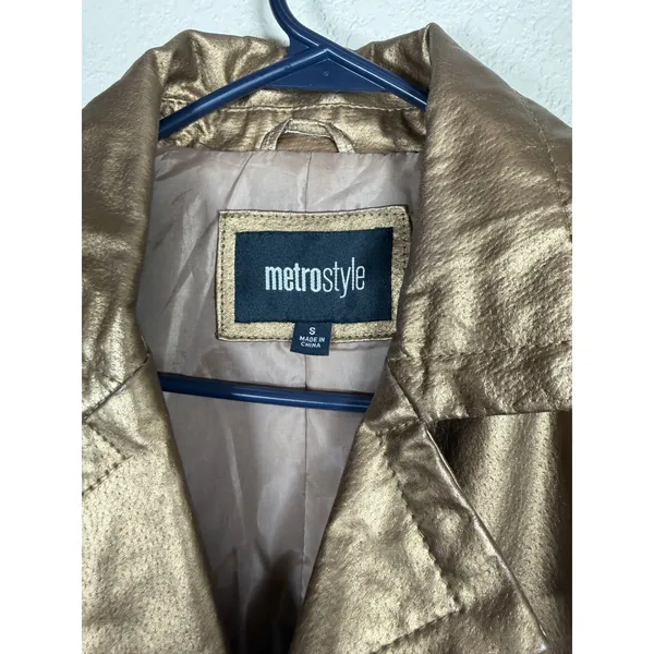 Metrostyle Women Metallic Bronze Genuine Leather Trench Coat Long Belted Small - Image 5