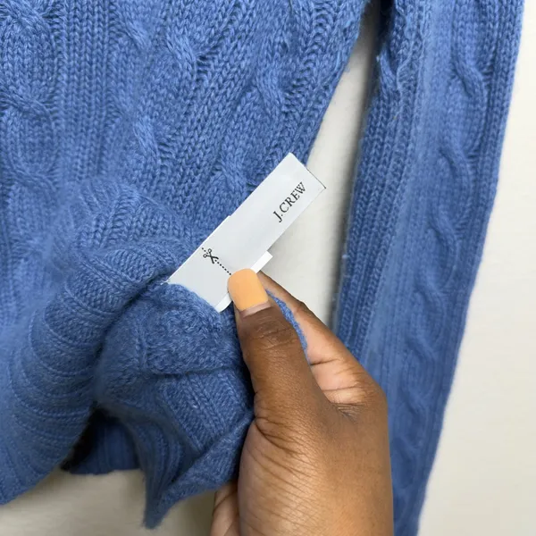 J. Crew Women Wool‎ Angora Cashmere Sweater Blue Cable Knit Turtleneck Fisherman - Image 7