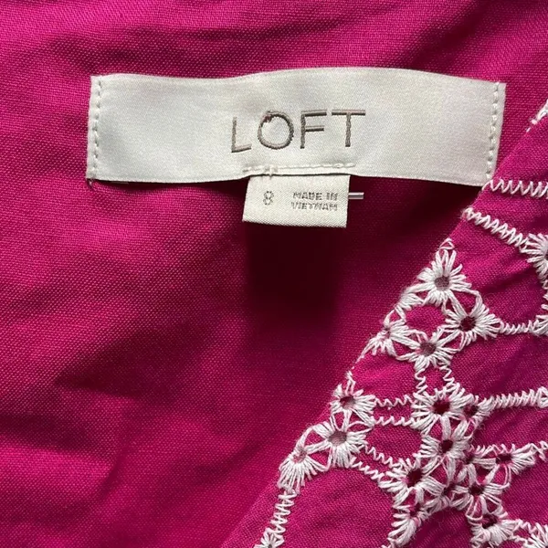 Loft size 8 heavily embroidered fit n flare ruffle cap sleeves dress - Image 4