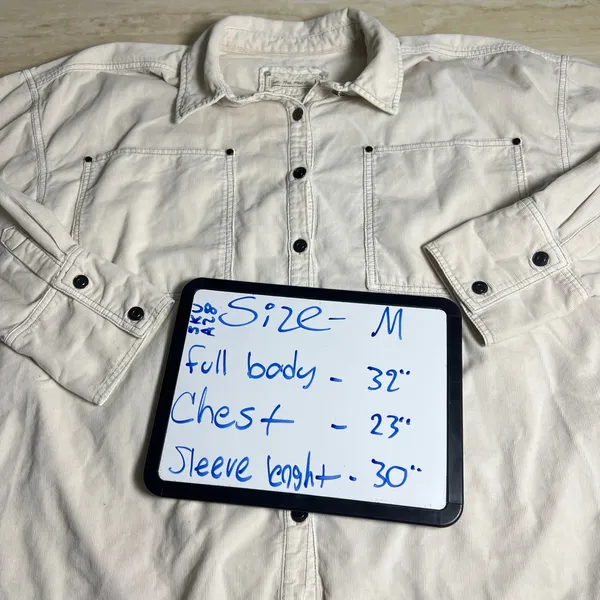 We The Free Free People Cream Corduroy Button Down Shirt Shacket Womens M OB1533 - Image 9