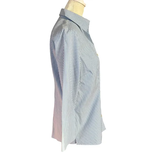 Lands' End pinpoint oxford blue and white stripe button down collared shirt 6 - Image 3