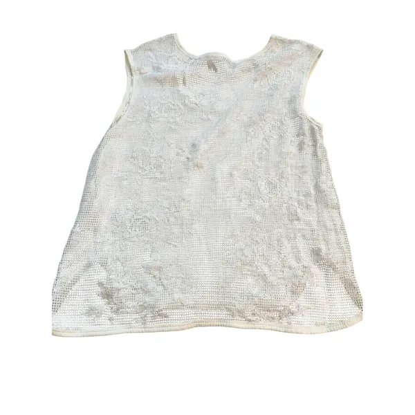 Banana Republic White Floral Crochet Mesh Cotton Tank Top Large Scoop Neck Slits - Image 4