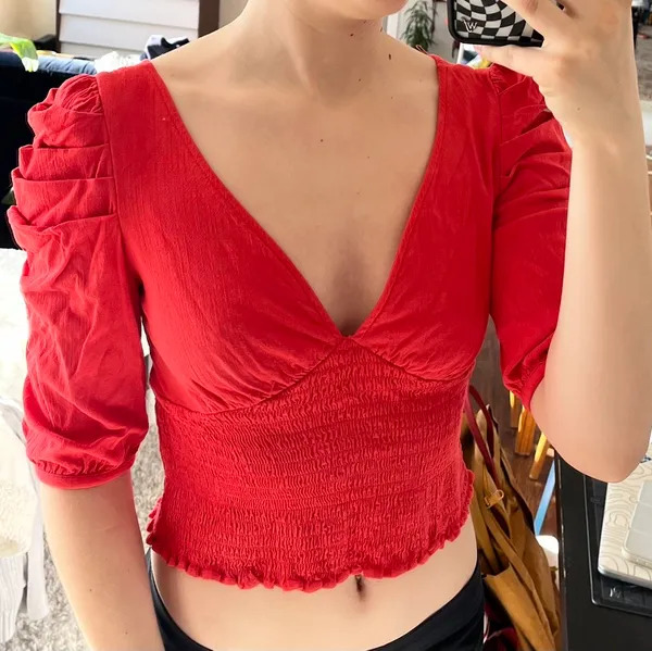 Free People Red Ruffled Blouse - Image 4