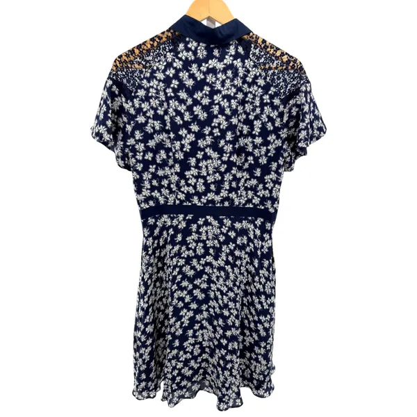 Draper James‎ Cloister Navy Floral Shirt Dress 100% Silk Size 8 Pockets Lined - Image 7