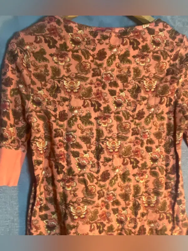Sundance floral orange 3/4 sleeve waffle knit Henley top‎ small cotton twilight - Image 9