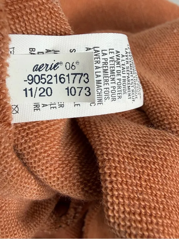 Aerie Romper Womens S Rust Brown Long Sleeve Drawstring Waist Soft Knit Lounge - Image 7