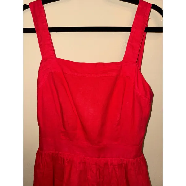 J.Crew Red Linen Cotton Apron Dress M Pockets Tie Open back J0982 Picnic Preppy - Image 10