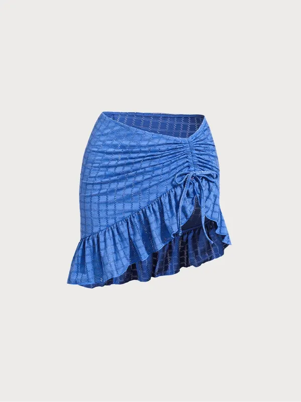 Berlook Blue Ruched Side Ruffle Swim Cover-Up Skirt - Image 4