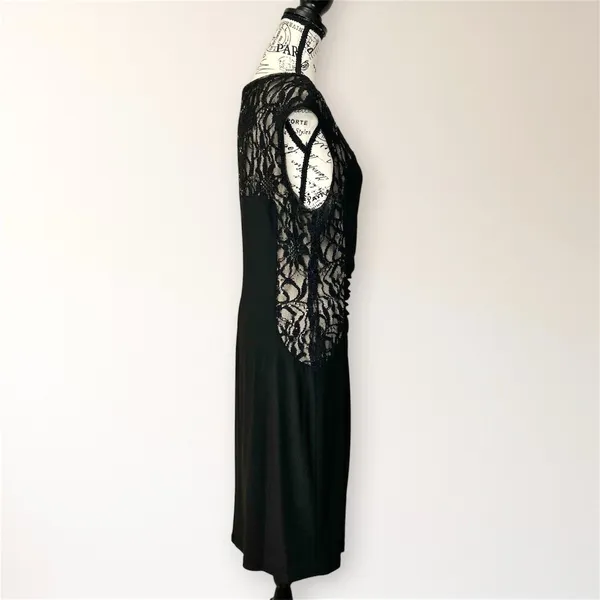 Ralph Lauren Black Lace‎ Sequin Illusion Sheath Dress 14 Ruched Cocktail Attire - Image 6