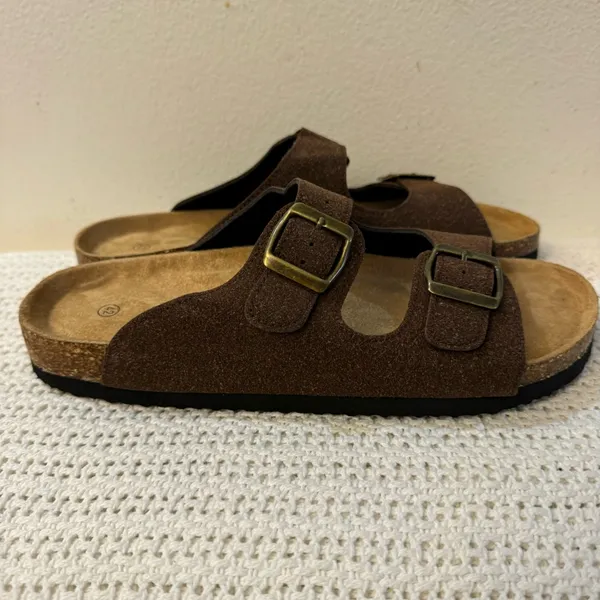 Women’s Flats Sandals–Adjustable Buckle Slip-On Comfort Slides with Cork Footbed - Image 7