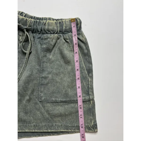 Zenana Acid Wash T-Shirt & Shorts Matching Set Small Dark Green Cotton Lounge - Image 14