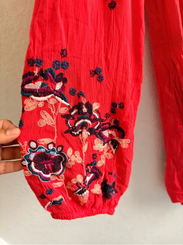 Free People Floral Embroidered Babydoll Dress Women Orange Red Size Large - Image 2