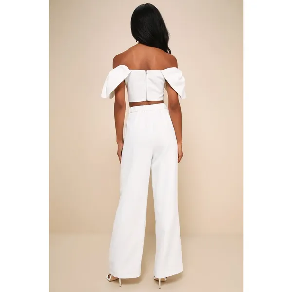 NWT Lulus Captivating Entrance White Off-the-Shoulder Two-Piece Jumpsuit Sz XS - Image 3