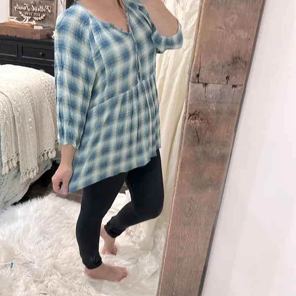 Maeve Blue Plaid babydoll Blouse see size medium - Image 7