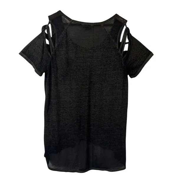 Rock & Republic T-Shirt Womens XL Gray Cold Shoulder Cut Out Burnout High Low - Image 8