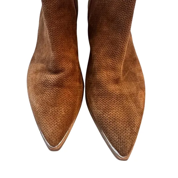 Marc Fisher Yale Chelsea Suede Perforated Metal Detail Boot Brown Point Toe 7.5 - Image 6