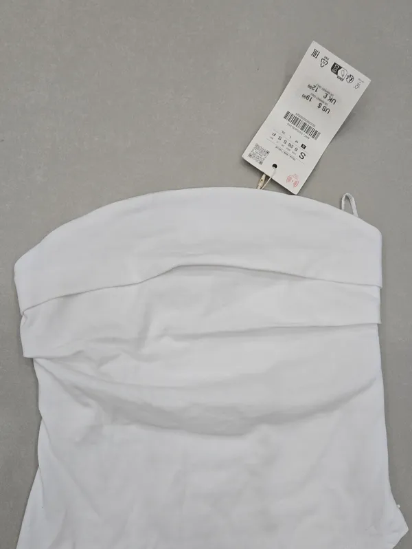 NWT! Zara White Strapless Asymmetrical Bandana/Handkerchief Top Size S - Image 3
