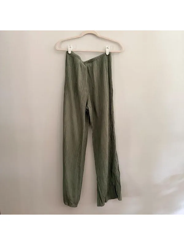 Zara Olive Green Wide Leg Textured Pants - Image 6
