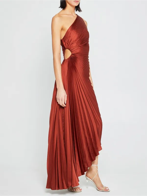 NWT Few Moda Perko Dress size XS Rust pleated one shoulder cut out maxi ALC opt - Image 3