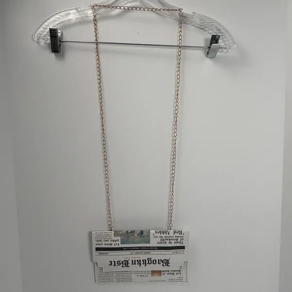 Befet Bay Newspaper Print‎ Envelope Clutch Crossbody Bag Gold Chain White Black - Image 2