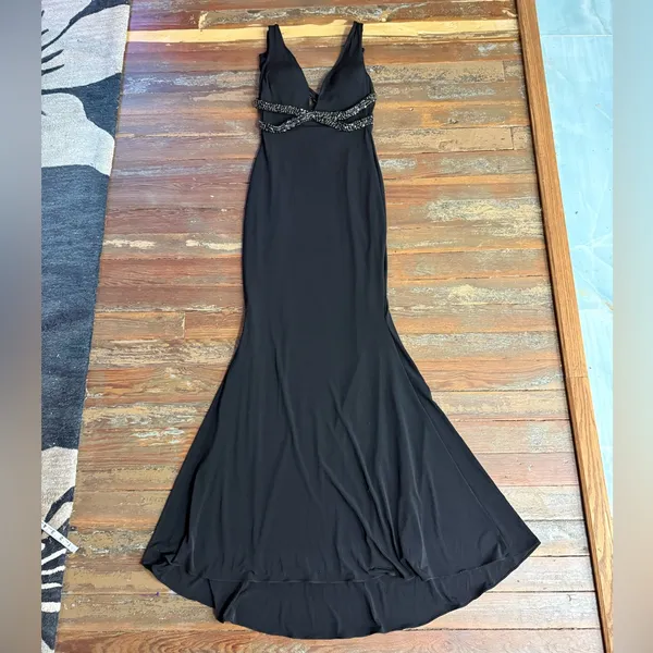 NWT Vintage Jovani Black Tie Open Back Beaded Evening Gown Size 6 💛🍄 - Image 7