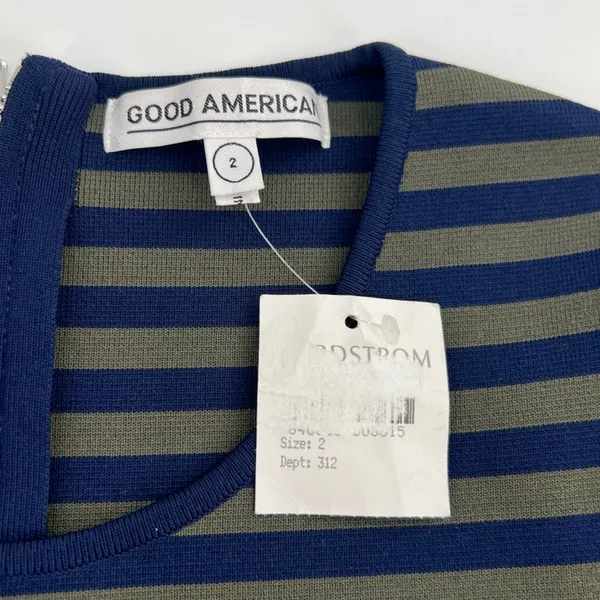 NWT‎ Good American Womens Stripe Long Sleeve Crop Top 2 medium Green/Navy - Image 7