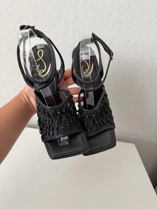 Sam Edelman Black CANDICE Woven Ankle-Tie Heel Sandals size 8 - Image 4