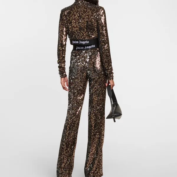 Palm Angels Glittering Sequin Crop Top - Black and Gold - Image 3
