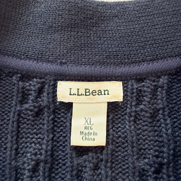 LL Bean Navy Blue Cable Knit Cotton Button Up Cardigan Sweater Size XL - Image 8