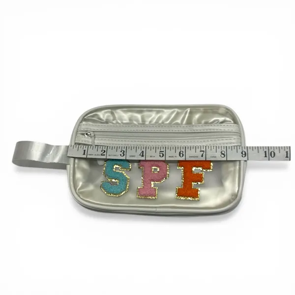 Clear SPF Makeup Bag Travel Cosmetic Pouch Chenille Patch Toiletry Organizer NWT - Image 6