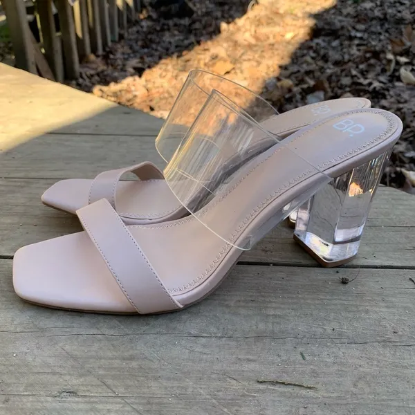 BP. Naomi Block Heel Sandal in Blush Faux‎ Leather Size 10 - Image 3