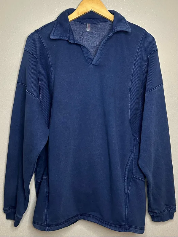 FP Movement Free People Work It Out Pullover Dark Blue Polo Oversized - Image 8